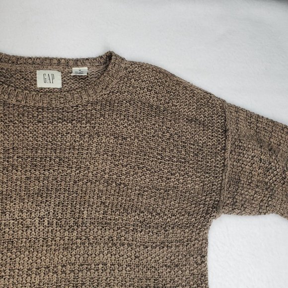 GAP Womens 90s Chunky Knit Crew Neck Sweater Linen Size Medium Oatmeal Neutral - Picture 12 of 16